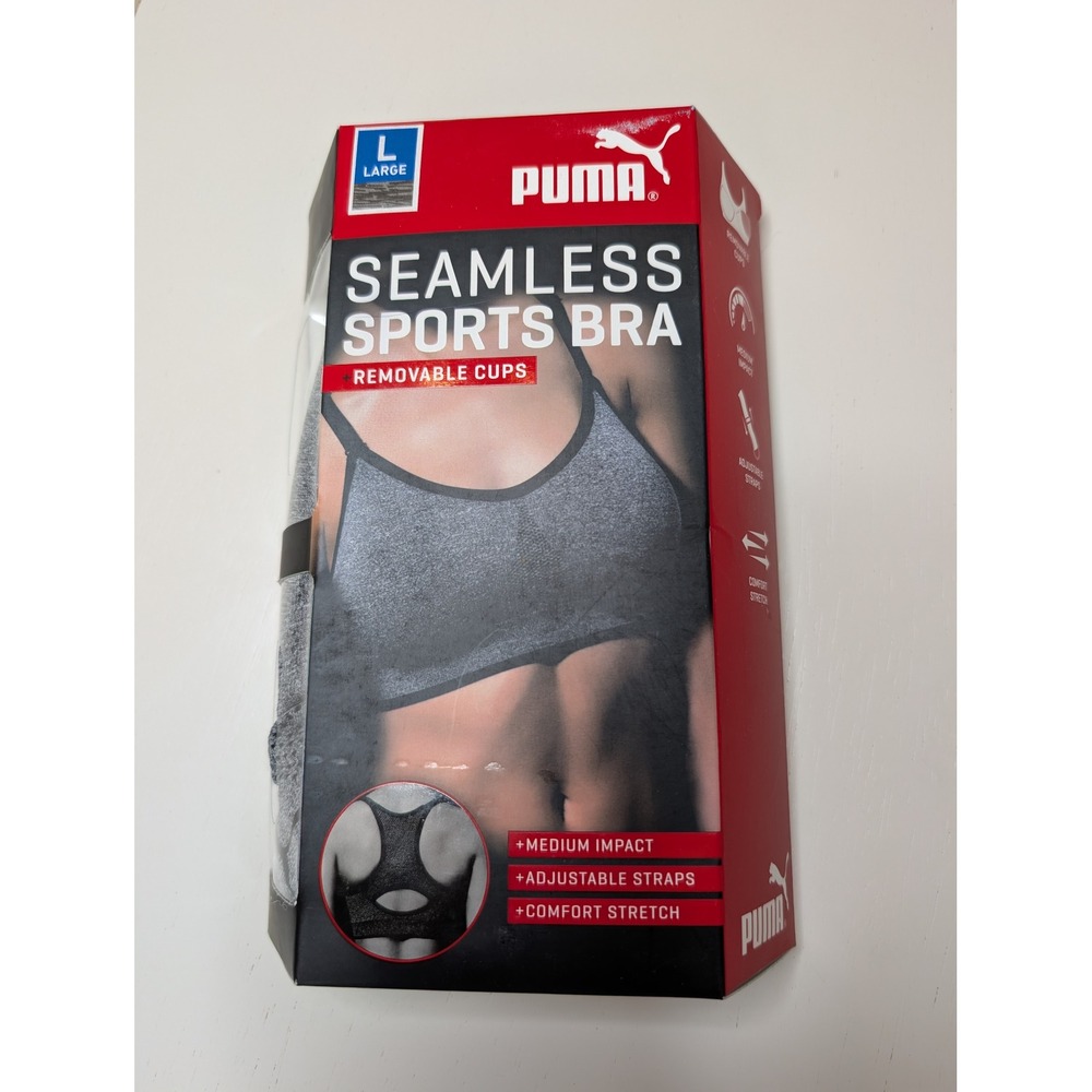 Puma Sports Bra Womens Large Gray Seamless Medium Impact Racerback 228731